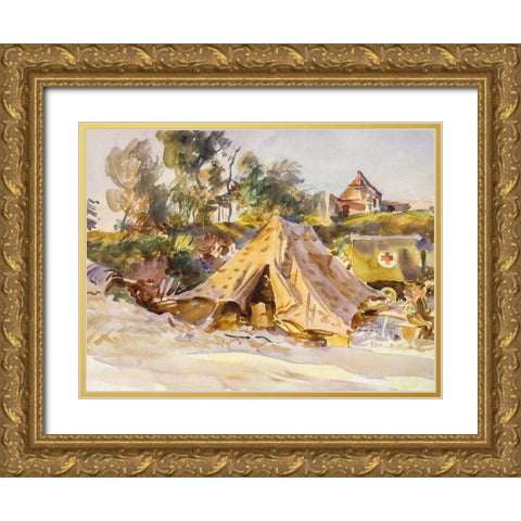 Camp with Ambulance Gold Ornate Wood Framed Art Print with Double Matting by Sargent, John Singer