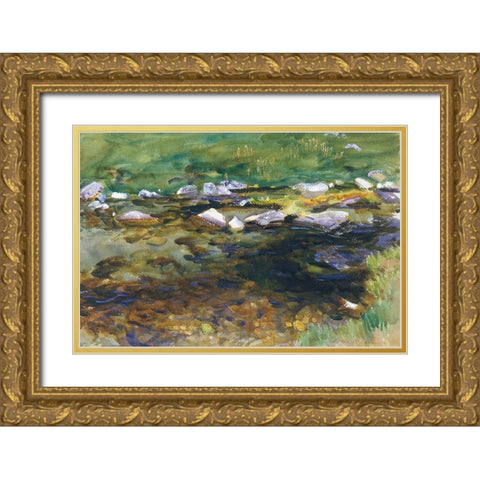 Brook and Meadow Gold Ornate Wood Framed Art Print with Double Matting by Sargent, John Singer