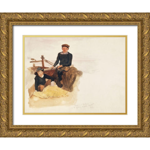 Oscar and Bobino on the Fishing Smack Gold Ornate Wood Framed Art Print with Double Matting by Sargent, John Singer