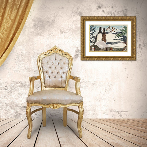 Snowy Rooftops and Trees Gold Ornate Wood Framed Art Print with Double Matting by Dove, Arthur