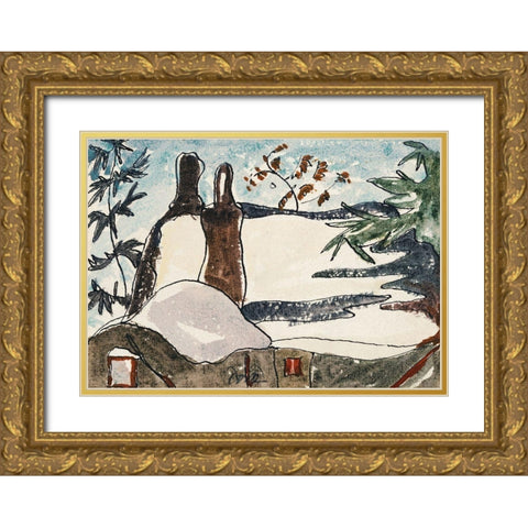 Snowy Rooftops and Trees Gold Ornate Wood Framed Art Print with Double Matting by Dove, Arthur