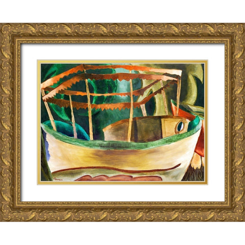Fishboat Gold Ornate Wood Framed Art Print with Double Matting by Dove, Arthur
