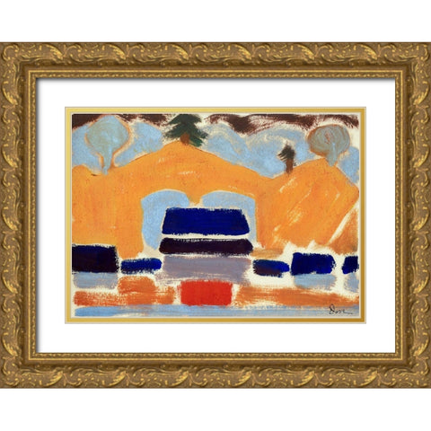 Landscape with Houses Gold Ornate Wood Framed Art Print with Double Matting by Dove, Arthur