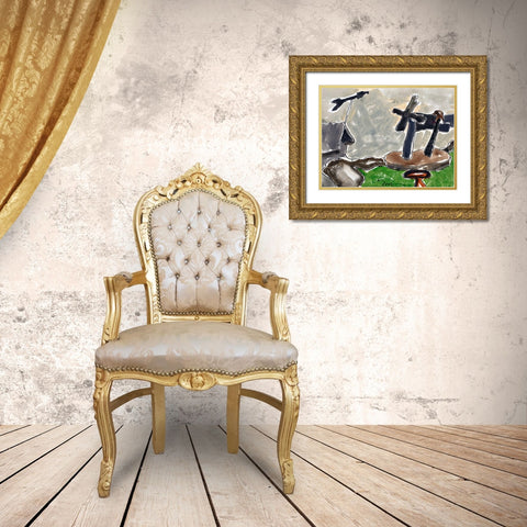 Landscape with Weather Vane Gold Ornate Wood Framed Art Print with Double Matting by Dove, Arthur