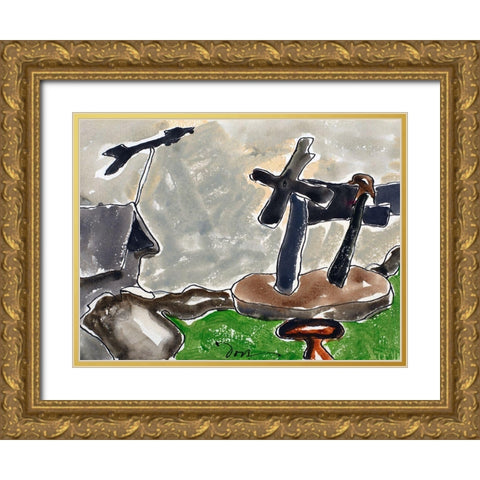 Landscape with Weather Vane Gold Ornate Wood Framed Art Print with Double Matting by Dove, Arthur