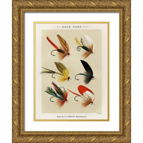Bass Fishing Flies III from Favorite Flies and Their Histories Gold Ornate Wood Framed Art Print with Double Matting by Marbury, Mary Orvis