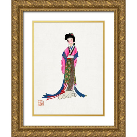 Ancient lady costume Gold Ornate Wood Framed Art Print with Double Matting by Vintage Chinese Clothing