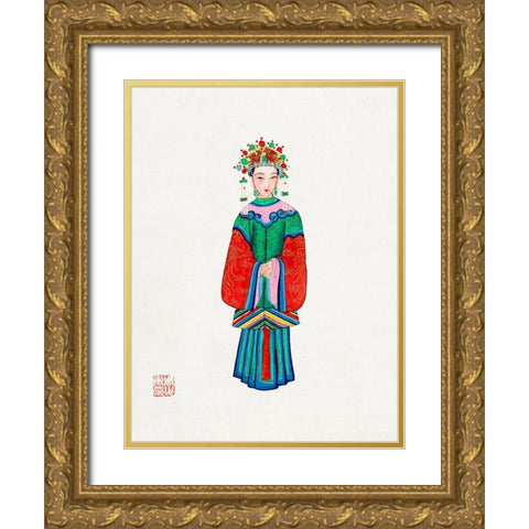Princess imperial costume Gold Ornate Wood Framed Art Print with Double Matting by Vintage Chinese Clothing