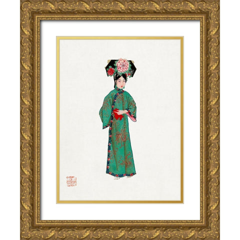 Lady in modern Manchu costume Gold Ornate Wood Framed Art Print with Double Matting by Vintage Chinese Clothing