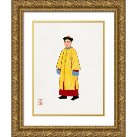 Man in yellow priest robe Gold Ornate Wood Framed Art Print with Double Matting by Vintage Chinese Clothing