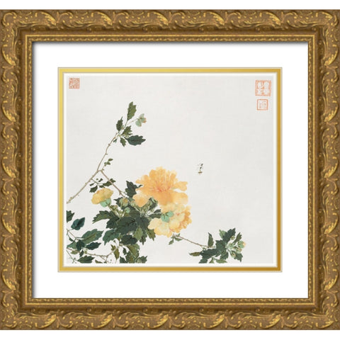 Insects and Flowers III Gold Ornate Wood Framed Art Print with Double Matting by Lian, Ju