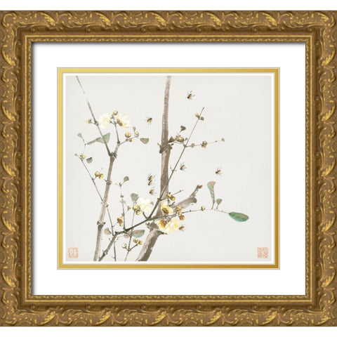 Insects and Flowers V Gold Ornate Wood Framed Art Print with Double Matting by Lian, Ju
