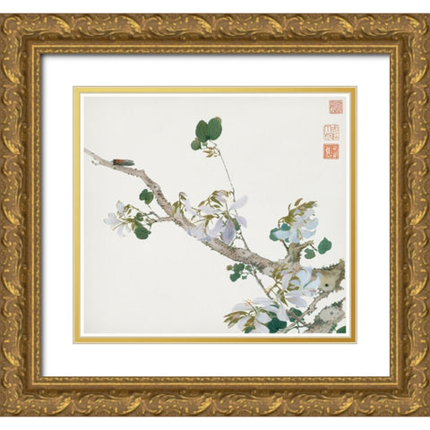 Insects and Flowers VI Gold Ornate Wood Framed Art Print with Double Matting by Lian, Ju