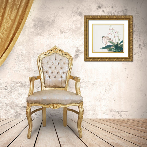 Insects and Flowers VIII Gold Ornate Wood Framed Art Print with Double Matting by Lian, Ju