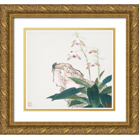 Insects and Flowers VIII Gold Ornate Wood Framed Art Print with Double Matting by Lian, Ju