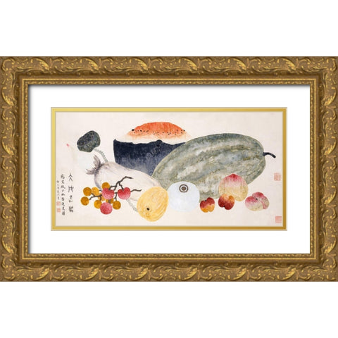 Dish of Iced Summer Fruit Gold Ornate Wood Framed Art Print with Double Matting by Fuzhi, Ding