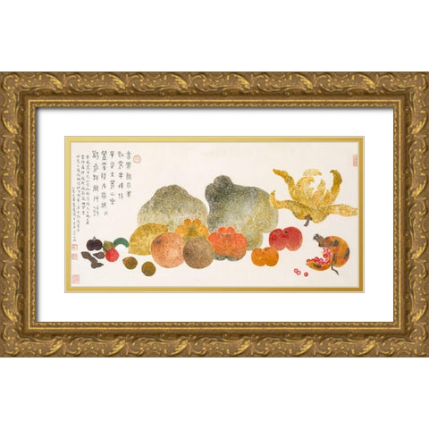 Fruit Still Life Gold Ornate Wood Framed Art Print with Double Matting by Fuzhi, Ding
