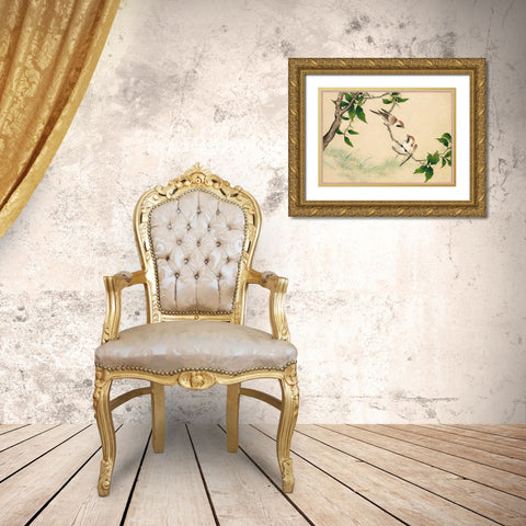Gossiping Sparrows Gold Ornate Wood Framed Art Print with Double Matting by Ruoai, Zhang