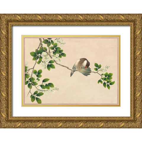 Preening Bird Gold Ornate Wood Framed Art Print with Double Matting by Ruoai, Zhang