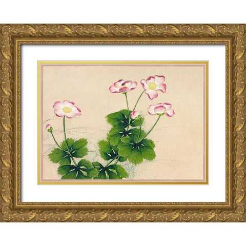 Mallow flowers Gold Ornate Wood Framed Art Print with Double Matting by Ruoai, Zhang