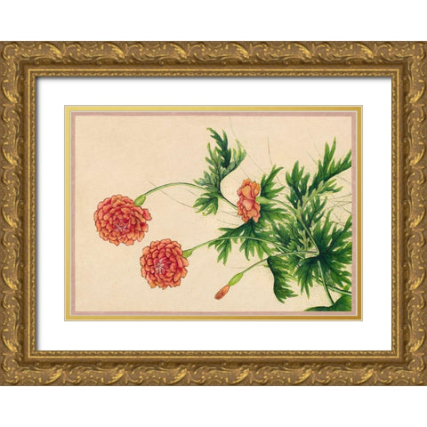 Peony Gold Ornate Wood Framed Art Print with Double Matting by Ruoai, Zhang