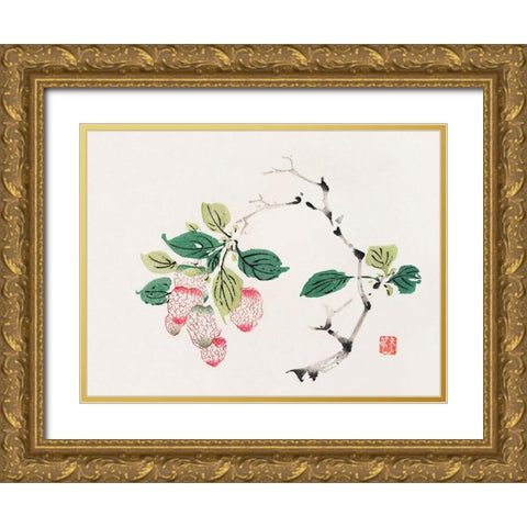 Page from Shi Zhu Zhai Red Fruit Bunch Gold Ornate Wood Framed Art Print with Double Matting by Zhengyan, Hu