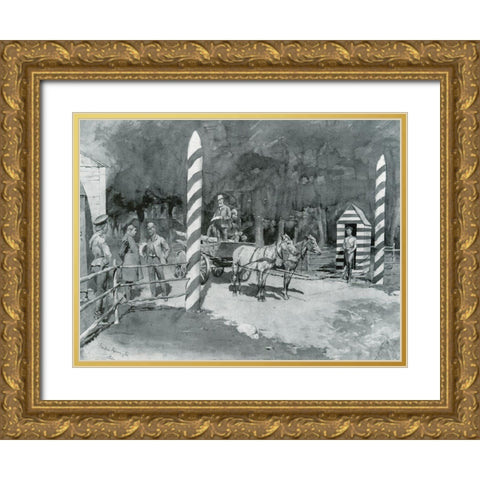 Frontier Guard and Custom House-Sketch Gold Ornate Wood Framed Art Print with Double Matting by Remington, Frederic