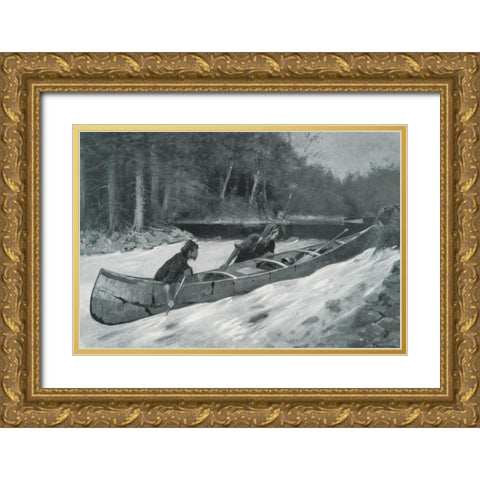 In a Stiff Current-Sketch Gold Ornate Wood Framed Art Print with Double Matting by Remington, Frederic