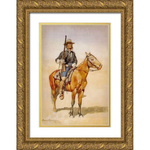 Indian Soldiers in the Crow Scout Corps Gold Ornate Wood Framed Art Print with Double Matting by Remington, Frederic