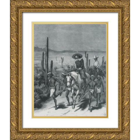 The Apache War-Sketch Gold Ornate Wood Framed Art Print with Double Matting by Remington, Frederic