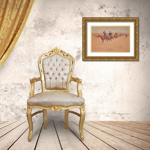 The Quest Gold Ornate Wood Framed Art Print with Double Matting by Remington, Frederic