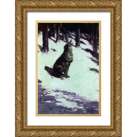 Voice Of The Hills Gold Ornate Wood Framed Art Print with Double Matting by Remington, Frederic