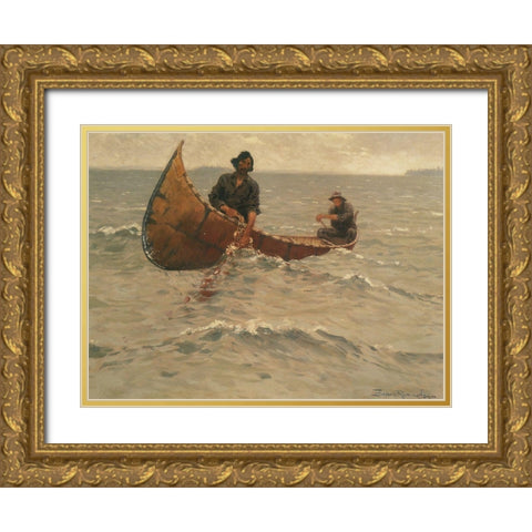 Hauling in the Gill Net Gold Ornate Wood Framed Art Print with Double Matting by Remington, Frederic