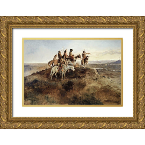 Signal Smoke Gold Ornate Wood Framed Art Print with Double Matting by Russell, Charles Marion