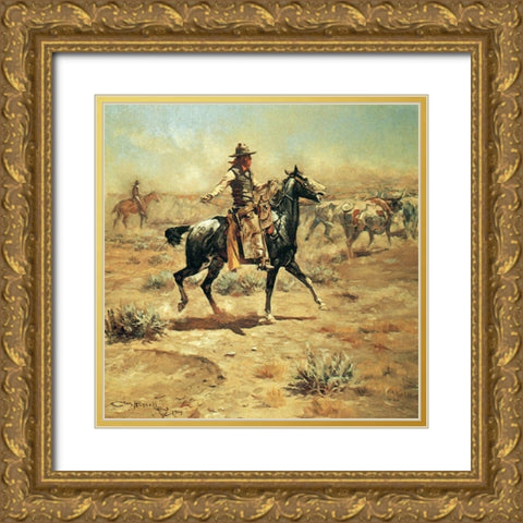 Through the Alkali Gold Ornate Wood Framed Art Print with Double Matting by Russell, Charles Marion