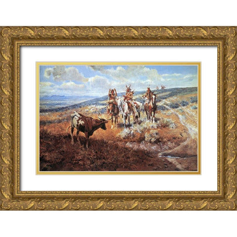 White Mans Buffalo Gold Ornate Wood Framed Art Print with Double Matting by Russell, Charles Marion