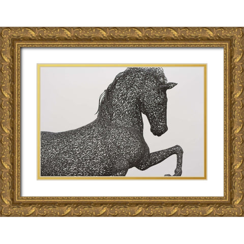 Horse wrought iron statue Gold Ornate Wood Framed Art Print with Double Matting by The Yellowstone Collection