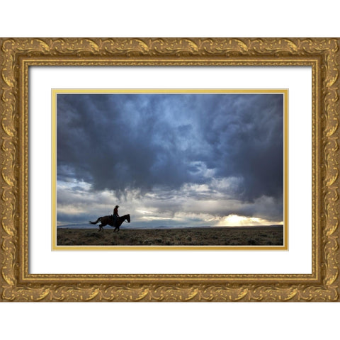Plains Rider Gold Ornate Wood Framed Art Print with Double Matting by The Yellowstone Collection