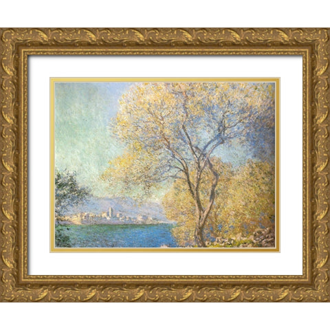 Antibes 1888 Gold Ornate Wood Framed Art Print with Double Matting by Monet, Claude