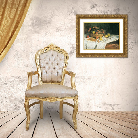 Apples and Grapes 1879 Gold Ornate Wood Framed Art Print with Double Matting by Monet, Claude