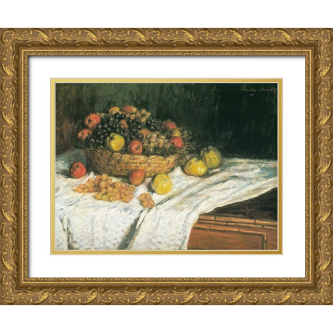 Apples and Grapes 1879 Gold Ornate Wood Framed Art Print with Double Matting by Monet, Claude