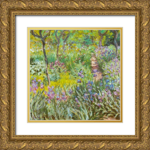 Artists garden at Giverny-irises 1900 Gold Ornate Wood Framed Art Print with Double Matting by Monet, Claude