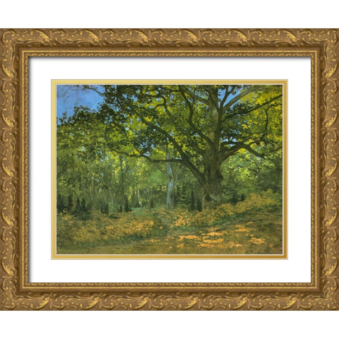 Bodmer Oak at Bas-Breau 1865 Gold Ornate Wood Framed Art Print with Double Matting by Monet, Claude