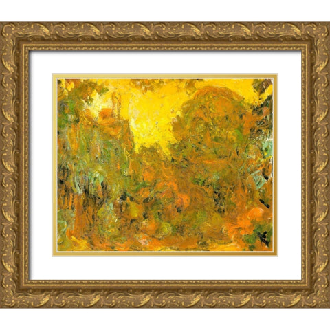 Artists house from rose garden 1922 Gold Ornate Wood Framed Art Print with Double Matting by Monet, Claude