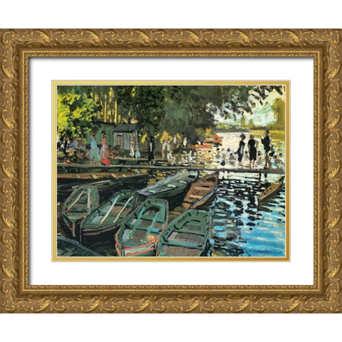 Bathers at the Grenouillere 1869 Gold Ornate Wood Framed Art Print with Double Matting by Monet, Claude