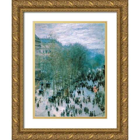 Boulevard des Capucines 1873 Gold Ornate Wood Framed Art Print with Double Matting by Monet, Claude