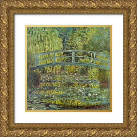 Bridge and Waterlilies 1899 Gold Ornate Wood Framed Art Print with Double Matting by Monet, Claude