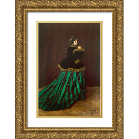 Camille (Woman in Green Dress) 1866 Gold Ornate Wood Framed Art Print with Double Matting by Monet, Claude