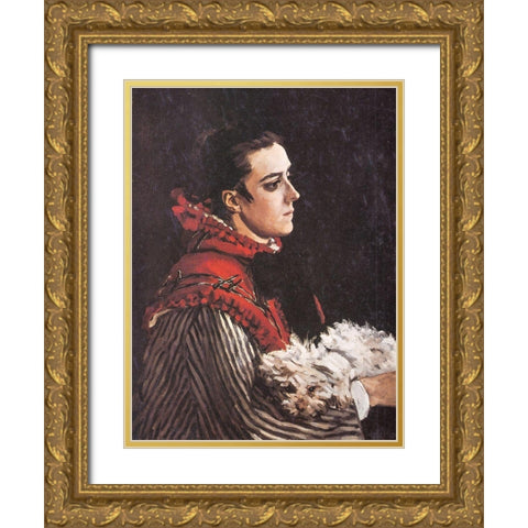 Camille with a little dog 1866 Gold Ornate Wood Framed Art Print with Double Matting by Monet, Claude