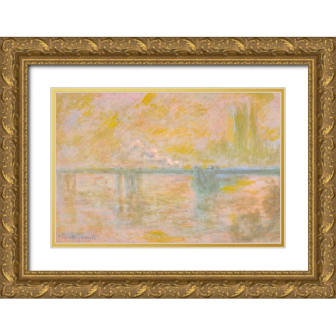 Charing Cross Bridge I 1901 Gold Ornate Wood Framed Art Print with Double Matting by Monet, Claude